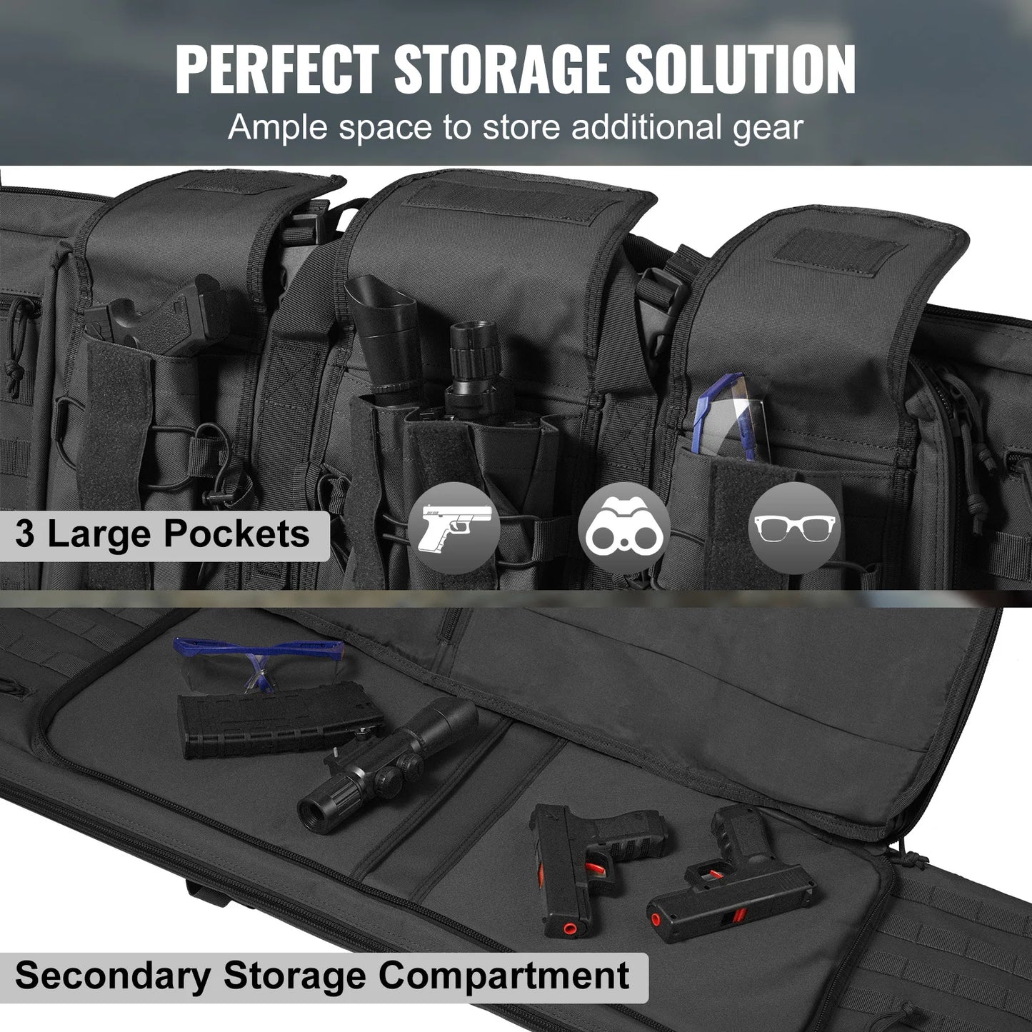 Rifle Bag 36/42 inch Tactical Double Long Gun Bag Soft Rifle Case with Lockable Zipper for Two 34"/40" Rifles & 2 Pistols